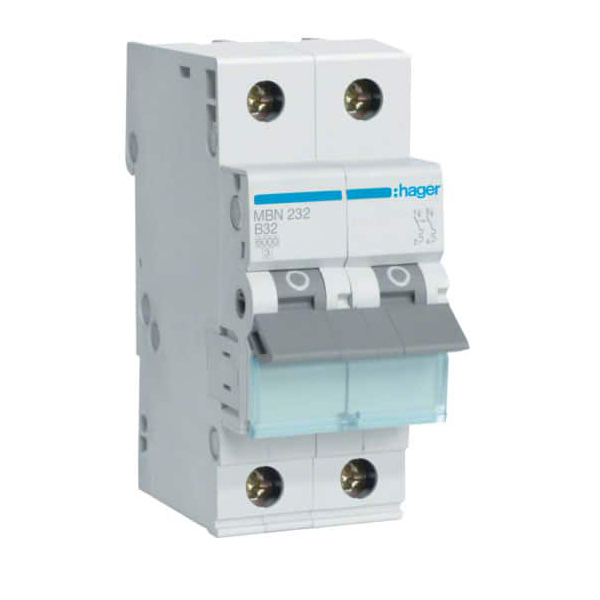 Siguranta automata  2P, 32A, 6kA, curba B, Hager MBN232
