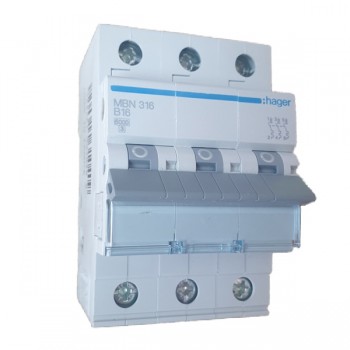 Siguranta automata 3P, 16A, 6kA, curba B, Hager MBN316