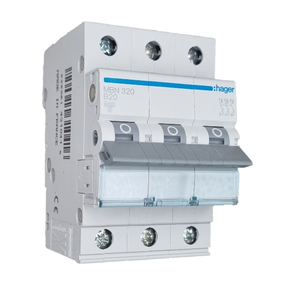 Siguranta automata 3P, 20A, 6kA, curba B, Hager MBN320