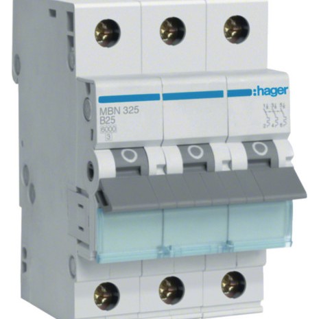 Siguranta automata 3P, 25A, 6kA, curba B, Hager MBN325