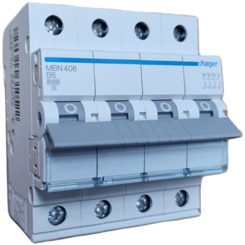 Siguranta automata 4P, 6A, 6kA, curba B, Hager MBN406