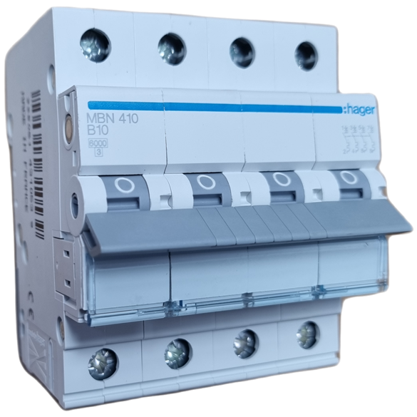 Siguranta automata 4P, 10A, 6kA, curba B, Hager MBN410