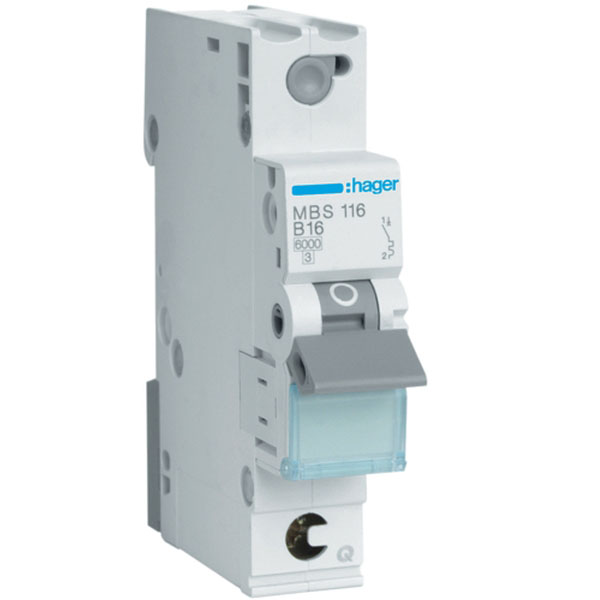 Siguranta automata  1P, 16A, 6kA, curba B, Hager MBS116  quick connect