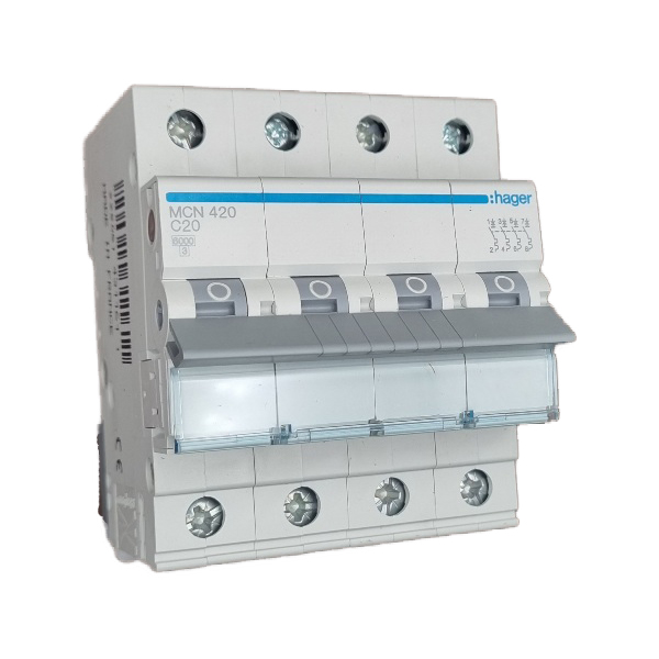 Siguranta automata 4P, 20A, 6kA, curba C, Hager MCN420