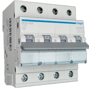 Siguranta automata 4P, 25A, 6kA, curba C, Hager MCN425