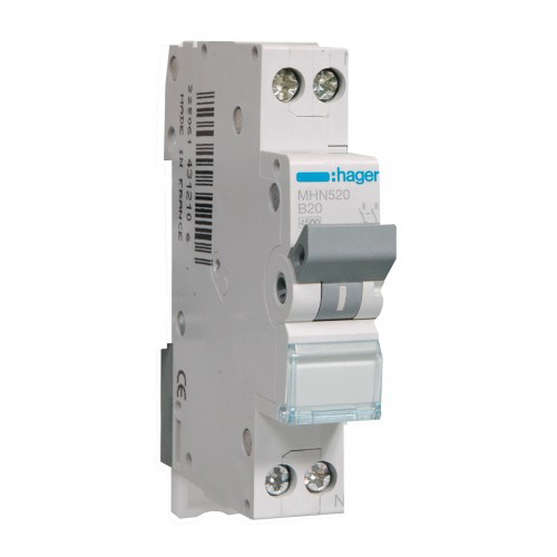 Siguranta automata 1P+N, 20A, 4.5kA, curba B, Hager MHN520