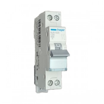 Siguranta automata 1P+N, 25A, 4.5kA, curba C, Hager MJN525