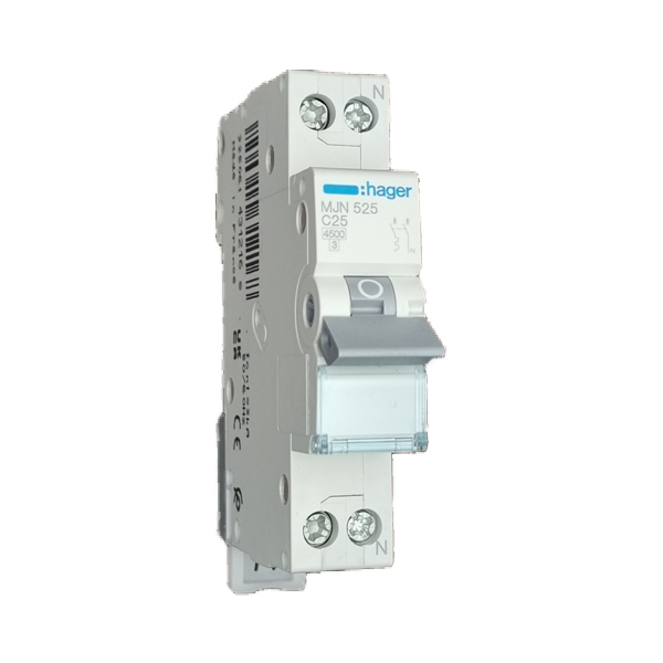 Siguranta automata 1P+N, 25A, 4.5kA, curba C, Hager MJN525