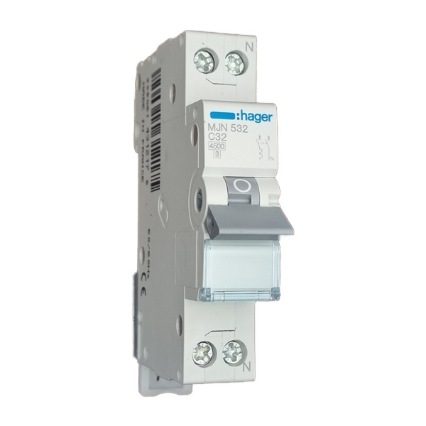 Siguranta automata 1P+N, 32A, 4.5kA, curba C, Hager MJN532