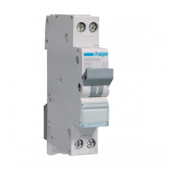 Siguranta automata 1P+N, 6A, 6kA curba B, Hager MKN506