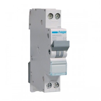 Siguranta automata 1P+N, 20A, 6kA curba B, Hager MKN520