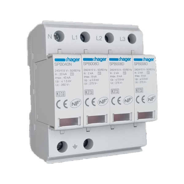 Descarcator supratensiune 4P 8kA debrosabil, Hager SPB408D