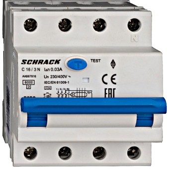 Siguranta automata diferentiala RCBO 3P+N  C-16A/30mA tip A AK667816 Schrack