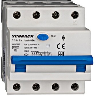 Siguranta automata diferentiala RCBO 3P+N  C-25A/30mA tip A AK667825 Schrack
