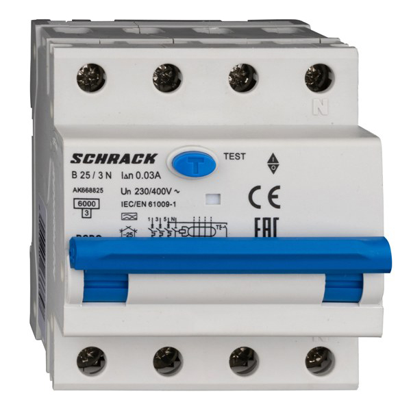 Siguranta automata diferentiala RCBO 3P+N  B-25A/30mA tip A AK668825 Schrack