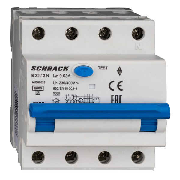 Siguranta automata diferentiala RCBO 3P+N  B-32A/30mA tip A AK668832 Schrack