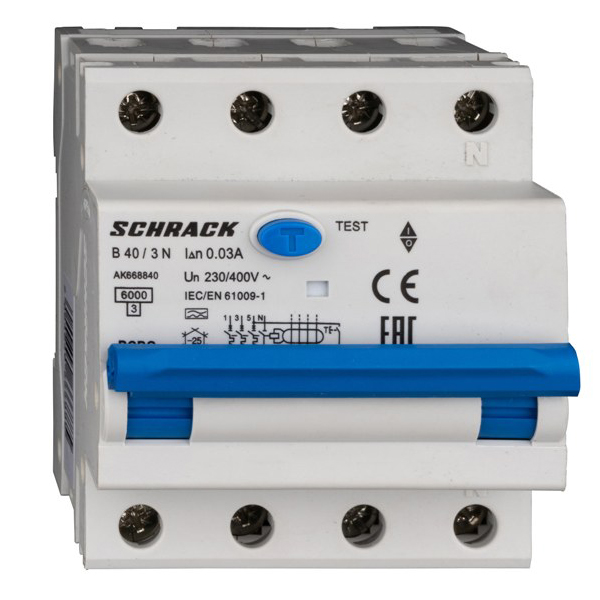 Siguranta automata diferentiala RCBO 3P+N  B-20A/30mA tip A AK668820 Schrack