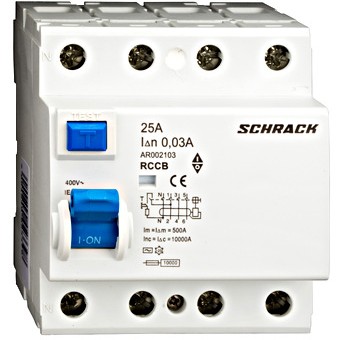 Siguranta automata diferentiala RCCB 3P+N 25A/30mA tip AC 10kA, AR002103 Schrack