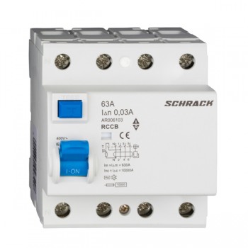 Siguranta automata diferentiala RCCB 3P+N 63A/30mA tip AC 10kA, AR006103 Schrack