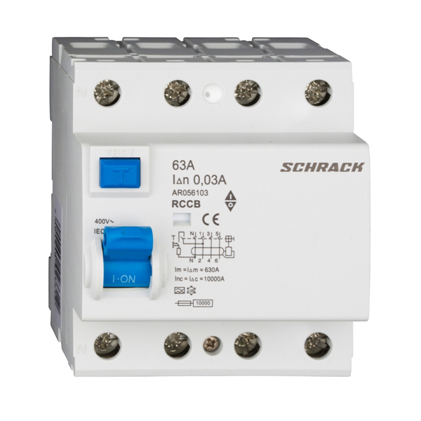 Siguranta automata diferentiala RCCB 3P+N 63A/30mA tip A 10kA, AR056103 Schrack