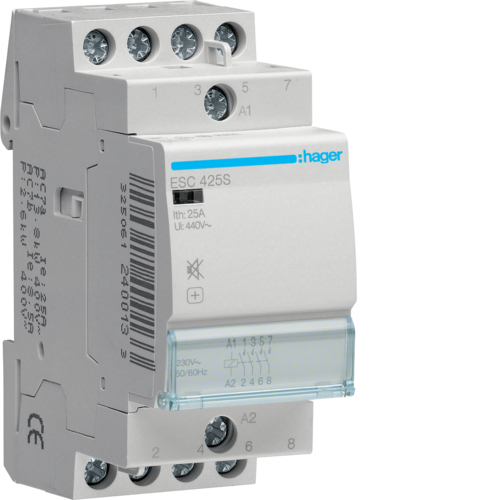 Contactor silentios modular 25A, 4ND, 230V, Hager ESC425S