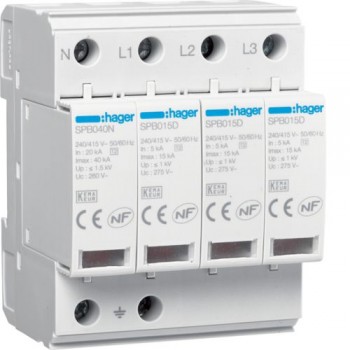 Descarcator supratensiune 4P 15kA debrosabil, Hager SPB415D