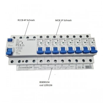 Busbar 1x RCCB 4-poli, 8 x MCB 1-pol, 11 module BSB90154 Schrack