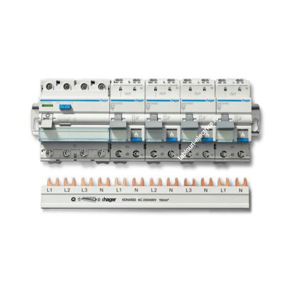Busbar L1L2L3NL1NL2NL3N.. 57M 80A furca KDN450E Hager