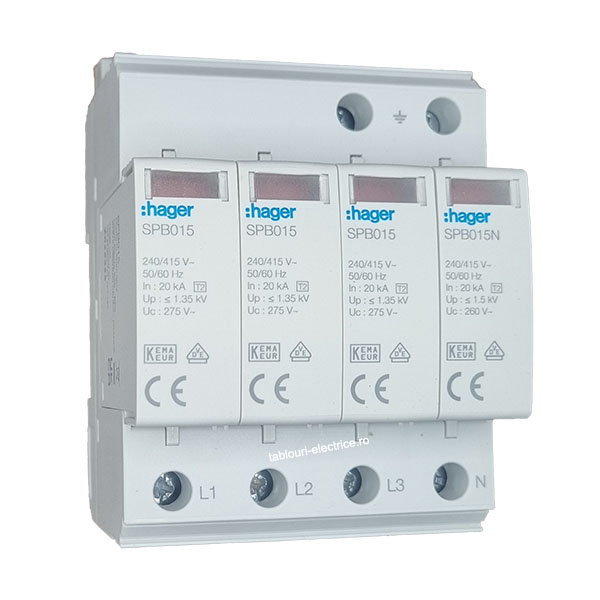 Descarcator supratensiune 4P 20kA debrosabil, Hager SPB415