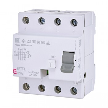 Intrerupator diferential RCCB 4P 63A/300mA 10kA tip A selectiv 002064754 ETI