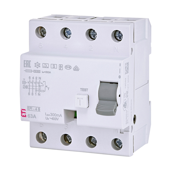 Intrerupator diferential RCCB 4P 63A/300mA 10kA tip A selectiv 002064754 ETI