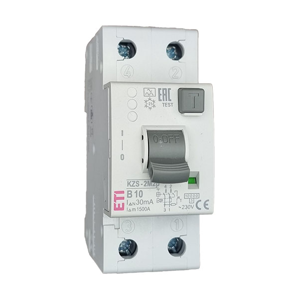 Siguranta automata diferentiala RCBO 1P+N B-10A/30mA tip A KZS-2M 002172502 ETI