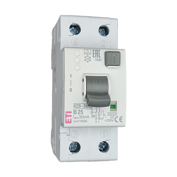 Siguranta automata diferentiala RCBO 1P+N B-25A/30mA tip A KZS-2M 002172507 ETI