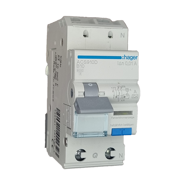 Siguranta automata diferentiala RCBO 1P+N B-10A/10mA tip A ACS910D Hager