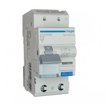 Siguranta automata diferentiala RCBO 1P+N B-16A/10mA tip A ACS916D Hager