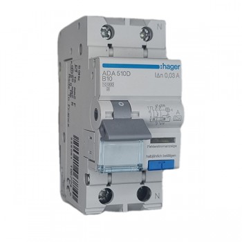 Siguranta automata diferentiala RCBO 1P+N B-10A/30mA tip A ADA510D Hager