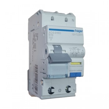 Siguranta automata diferentiala RCBO 1P+N B-16A/30mA tip A ADS916D Hager