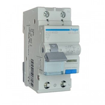Siguranta automata diferentiala RCBO 1P+N B-32A/30mA tip A ADS932D Hager