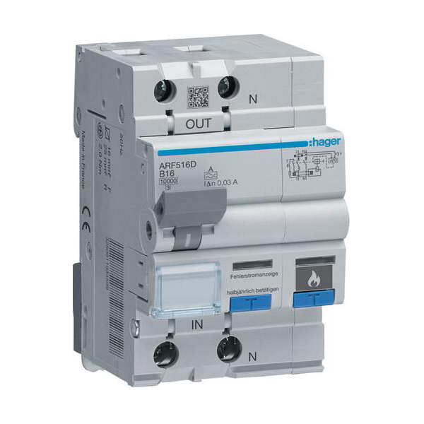 Dispozitiv combinat AFDD+RCBO 1P+N 16A 10KA curba B ARF516D Hager