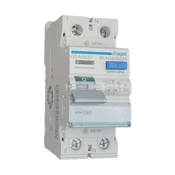 Intrerupator diferential RCCB 2P 63A/30mA 10kA tip A CDA563D Hager