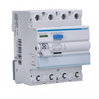 Intrerupator diferential RCCB 4P 25A/30mA, tip A, quick-connect-Hager CDS425D