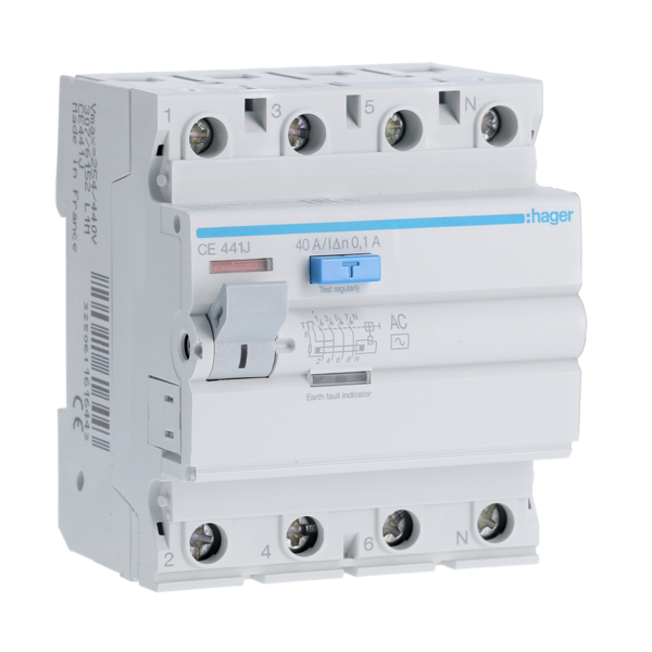 Intrerupator diferential RCCB 4P 40A/100mA, tip AC, Hager CE441J