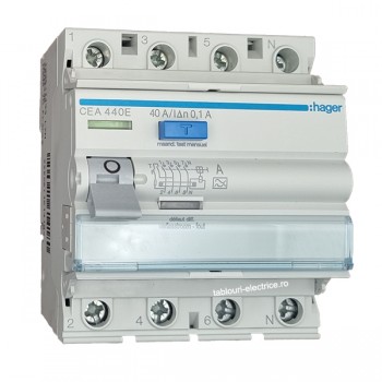 Intrerupator diferential RCCB 4P 40A/100mA 6kA tip A CEA440E Hager