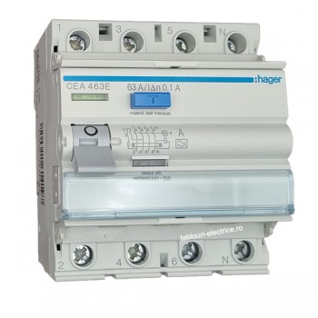 Intrerupator diferential RCCB 4P 63A/100mA 6kA tip A  CEA463E Hager