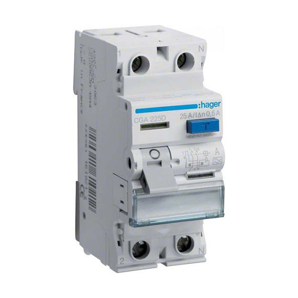Intrerupator diferential RCCB 2P 25A/500mA, tip A, Hager CGA225D