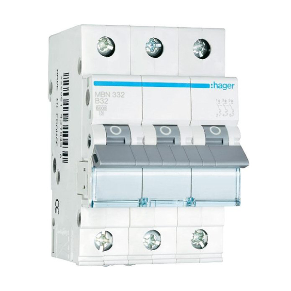 Siguranta automata 3P, 32A, 6kA, curba B, Hager MBN332