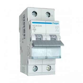 Siguranta automata 1P+N, 6A, 6kA, 2M curba C, Hager MCN506