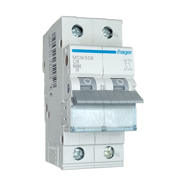 Siguranta automata 1P+N, 6A, 6kA, 2M curba C, Hager MCN506