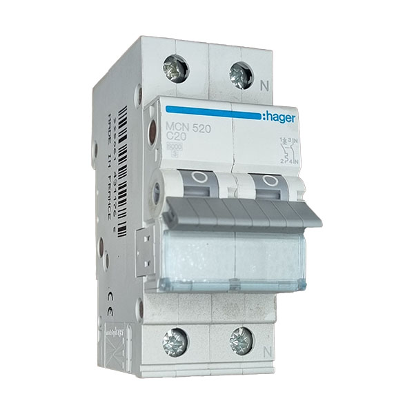 Siguranta automata 1P+N, 20A, 6kA, 2M curba C, Hager MCN520