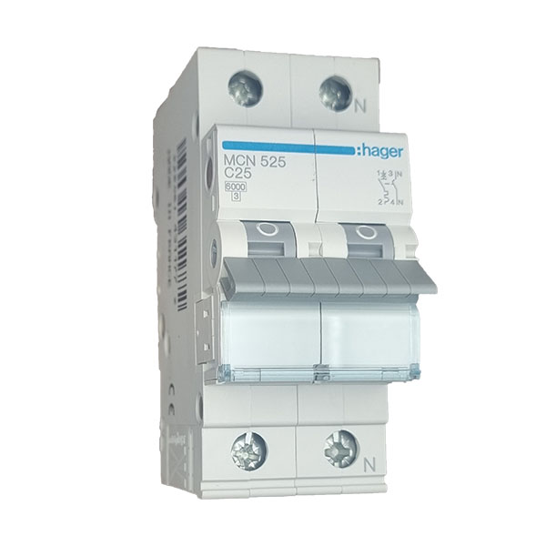 Siguranta automata 1P+N, 25A, 6kA, 2M curba C, Hager MCN525